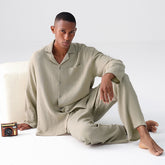 Men’s Cotton Gauze Pajama Set – Soft Antibacterial Sleepwear, Lightweight Long-Sleeve Loungewear
