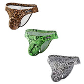 Men's Breathable Nylon Thong Underwear - Sexy Low-Rise U-Pouch T-Back Design with Leopard Print for Comfort & Style