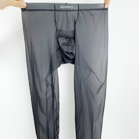 Men's Sheer Mesh 9/8 Length Performance Pants – Ultra-Thin Quick-Dry Stretchable Gym Tights for Running & Activewear Layering