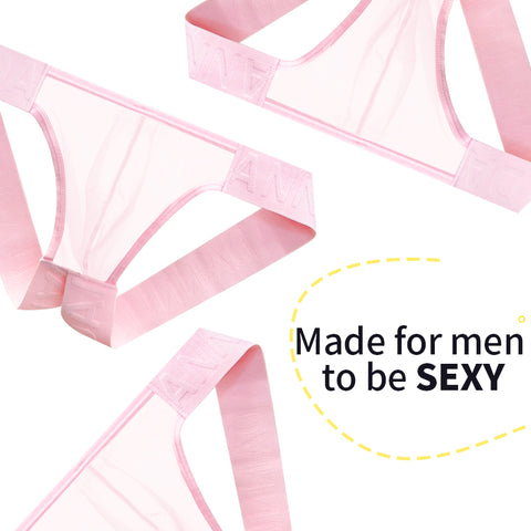 Breathable Sheer See-Through Men's Thong Underwear - Low-Rise Comfortable G-String with Embossed Oriental Pattern, No Need to Remove for Convenience