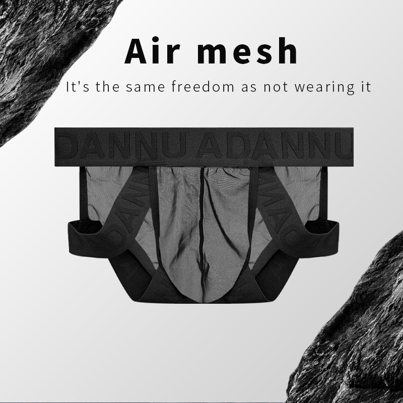 Breathable Mesh Men's Low-Rise Briefs – Transparent Sheer Underwear with Supportive Pouch, Quick-Dry Comfort for Daily Wear