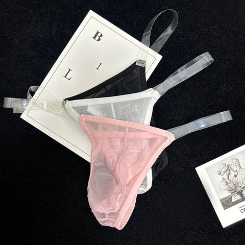 Men's Sheer Micro T-Back Thong Underwear – Low-Rise Gym & Swim Briefs with U-Pouch Design, No Need to Remove for Workouts, Enhances Curves