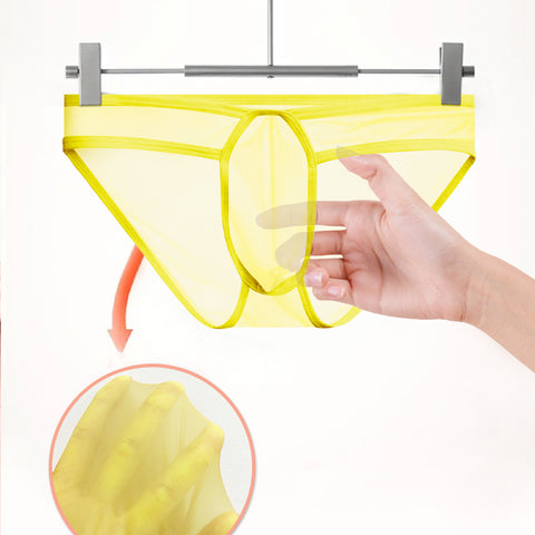 Breathable Mesh Transparent Pouch Men's Low-Rise Briefs - Comfortable High-Cut Underwear for Active Wear & Sports (Separate Pouch Design)