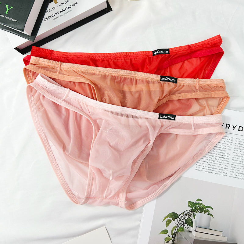 Breathable Low-Rise Men's Bikini Underwear – Sheer Stretchy Triangle Briefs for Sports & Comfort – Slim-Fit See-Through Panties with Lifting Support