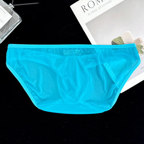 Breathable Mesh Transparent Pouch Men's Low-Rise Briefs - Comfortable High-Cut Underwear for Active Wear & Sports (Separate Pouch Design)