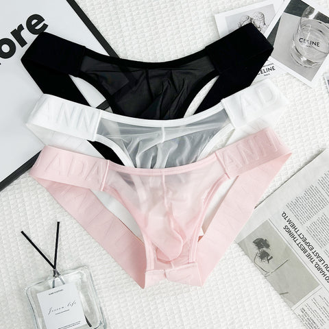 Breathable Sheer See-Through Men's Thong Underwear - Low-Rise Comfortable G-String with Embossed Oriental Pattern, No Need to Remove for Convenience