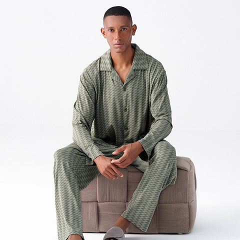 Hyaluronic Acid Modal Men's Pajama Set - Long Sleeve Home & Lounge Wear for All Seasons