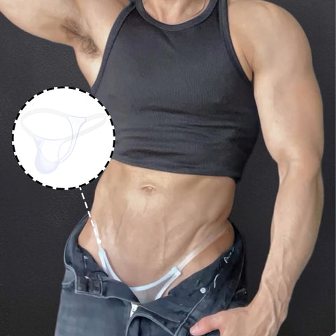 Men's Sheer Micro T-Back Thong Underwear – Low-Rise Gym & Swim Briefs with U-Pouch Design, No Need to Remove for Workouts, Enhances Curves