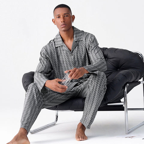 Hyaluronic Acid Modal Men's Pajama Set - Long Sleeve Home & Lounge Wear for All Seasons