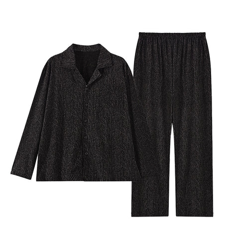 Men’s Modal Pajama Set – Long Sleeve Black Striped Sleepwear & Loungewear