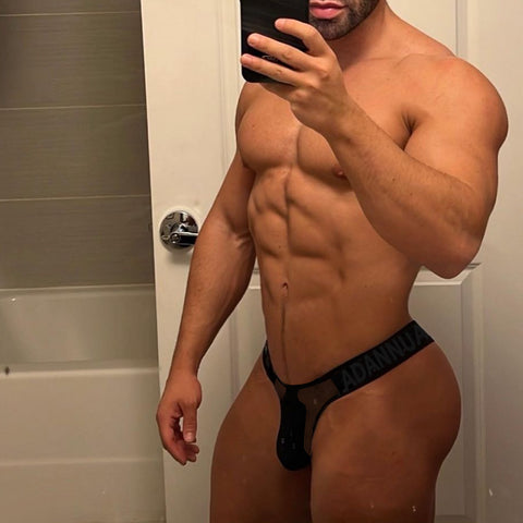 Breathable Sheer See-Through Men's Thong Underwear - Low-Rise Comfortable G-String with Embossed Oriental Pattern, No Need to Remove for Convenience