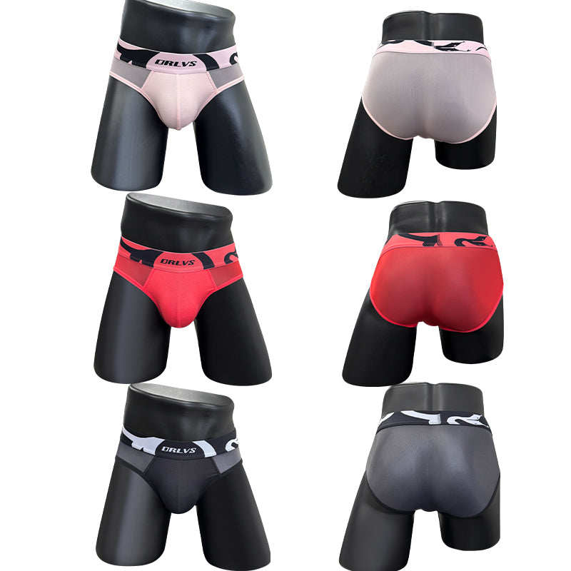 Men's See-Through Mesh Ice Silk Briefs with Support Pouch
