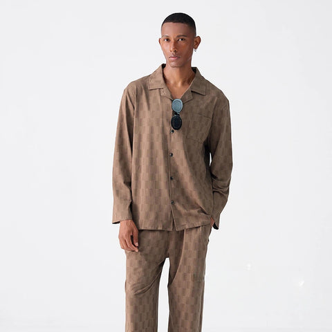 Men’s Stretch Cotton Pajama Set – Soft American Style Sleepwear, Cozy for Fall & Winter