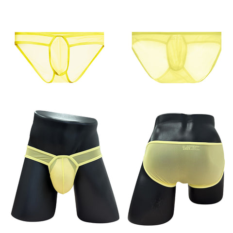 Breathable Mesh Transparent Pouch Men's Low-Rise Briefs - Comfortable High-Cut Underwear for Active Wear & Sports (Separate Pouch Design)