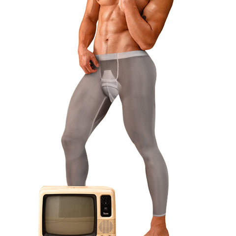 Ultra-Thin Lightweight Thermal Base Layer Pants for Men – Quick-Dry Stretch Running Leggings, Semi-Sheer High Elasticity, Fashionable 9/8 Length Workout Tights