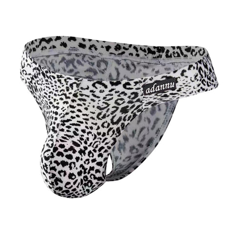 Men's Breathable Nylon Thong Underwear - Sexy Low-Rise U-Pouch T-Back Design with Leopard Print for Comfort & Style