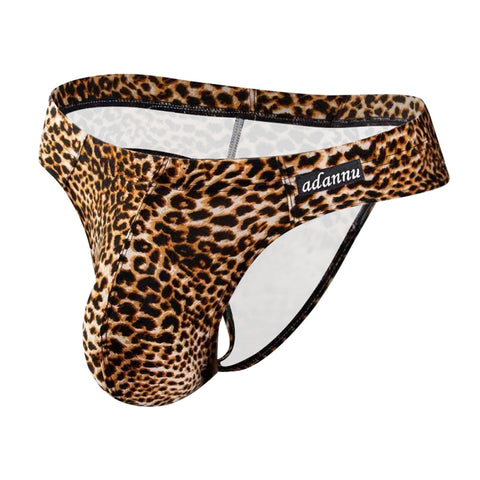Men's Breathable Nylon Thong Underwear - Sexy Low-Rise U-Pouch T-Back Design with Leopard Print for Comfort & Style