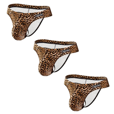 Men's Breathable Nylon Thong Underwear - Sexy Low-Rise U-Pouch T-Back Design with Leopard Print for Comfort & Style