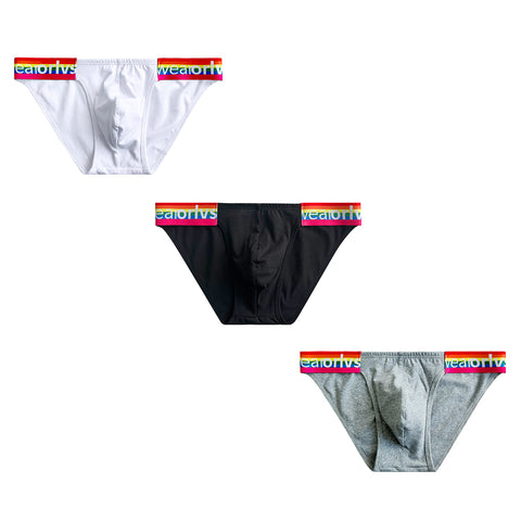 Men's Rainbow Cotton High-Cut Briefs - Low-Rise Lifting Athletic Underwear