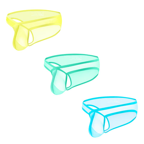 Breathable Mesh Transparent Pouch Men's Low-Rise Briefs - Comfortable High-Cut Underwear for Active Wear & Sports (Separate Pouch Design)